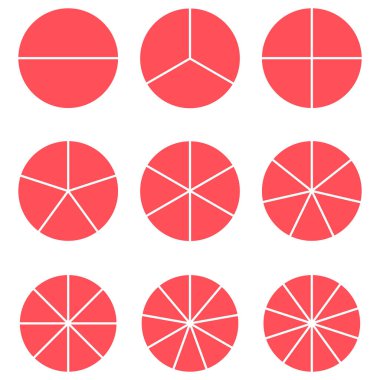 Matematik vektör illüstrasyonunda beyaz arkaplanda izole edilmiş kırmızı kesir çember çizelgesi