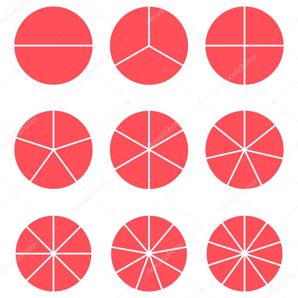 red fraction circle chart in mathematics vector illustration isolated on white background