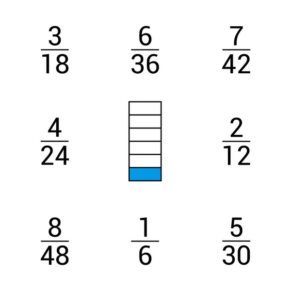 Equivalent Fractions Chart One Sixth — Stock Vector