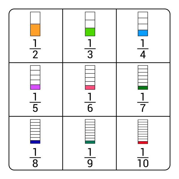 Cuadro Fracciones Equivalentes Matemáticas — Vector de stock