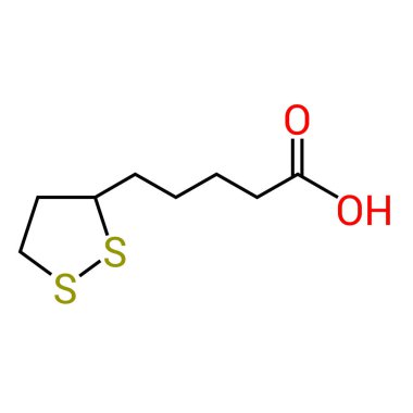 Lipoik asidin kimyasal yapısı (C8H14O2S2)