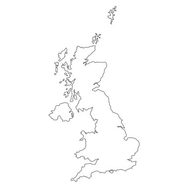 Birleşik Krallık vektör illüstrasyonunun haritası beyaz arkaplanda izole edildi
