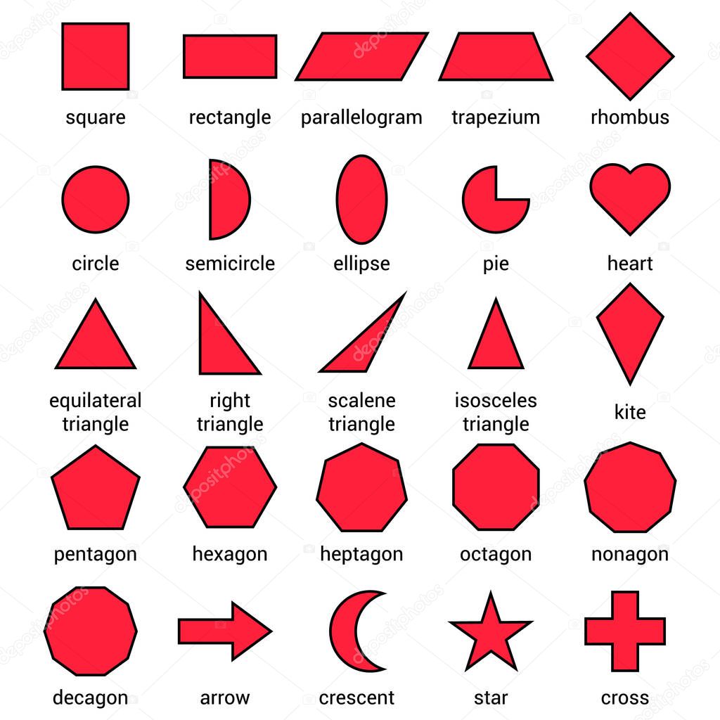 set of 2D shapes with their name vector illustration