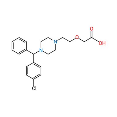 Cetirizine 'in kimyasal yapısı (C21H25ClN2O3)