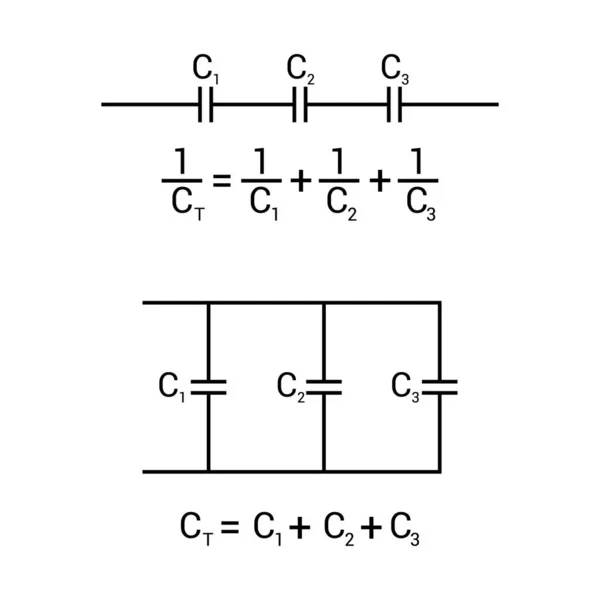 Kondensator Reihe Und Parallelen Schaltungen Mit Formeln — Stockvektor