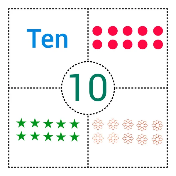 Zählkarte Nummer Zehn Für Kinder — Stockvektor