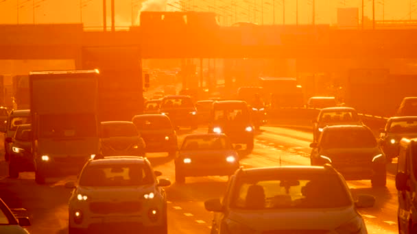 Astratto Alba Sulla Strada Trafficata Traffico Stradale Tramonto Sfondo Della — Video Stock