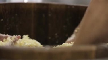 El yapımı mozzarella peyniri. El yapımı peynir fabrikası süt ürünleri. Geleneksel mozzarella ürünleri. Yerel geleneksel peynirli süt ürünleri