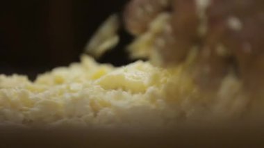 El yapımı mozzarella peyniri. El yapımı peynir fabrikası süt ürünleri. Geleneksel mozzarella ürünleri. Yerel geleneksel peynirli süt ürünleri