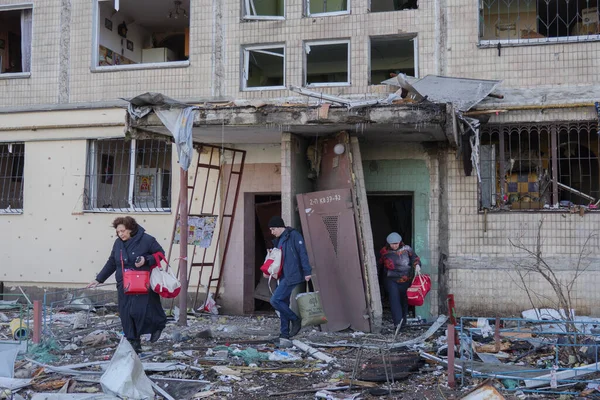 Kiev Ucraina Marzo 2022 Invasione Russa Dell Ucraina Bombardato Edificio — Foto Stock