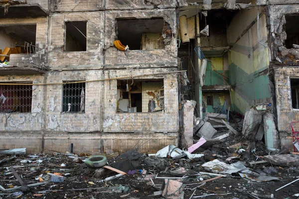 2022 Invasão Russa Ucrânia Bombardeado Edifício Destruiu Ucrânia Agressão Russa — Fotografia de Stock