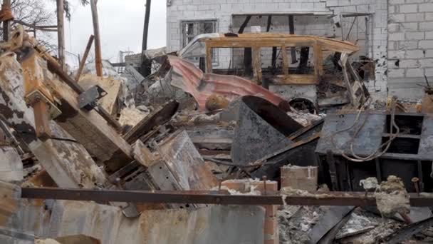 Edificio Bombardeado Casa Campo Edificio Destrucción Destruido Casa Restos Ruinas — Vídeos de Stock