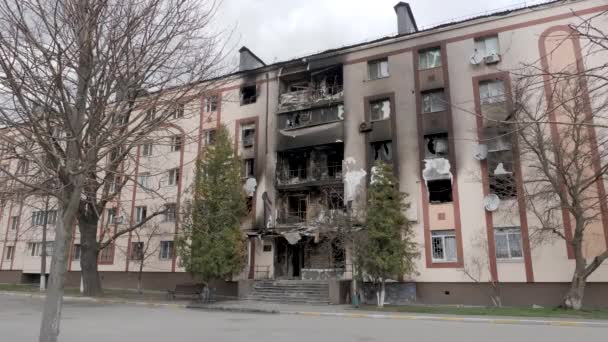 Explosão Casa Bombardeada Construção Destruída Guerra Rua Rússia Bombardeou Cidade — Vídeo de Stock
