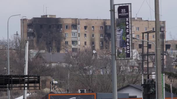 Bucha Kiev Ucraina Aprile 2022 Bombardato Casa Esplosione Edificio Distrutto — Video Stock