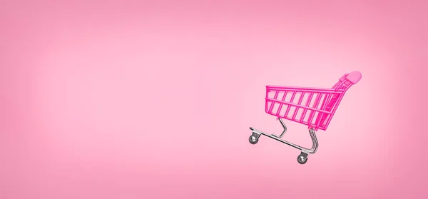 Empty Trolley Cart Isolated Pink Background Pink Shopping Trolley Supermarket — ストック写真