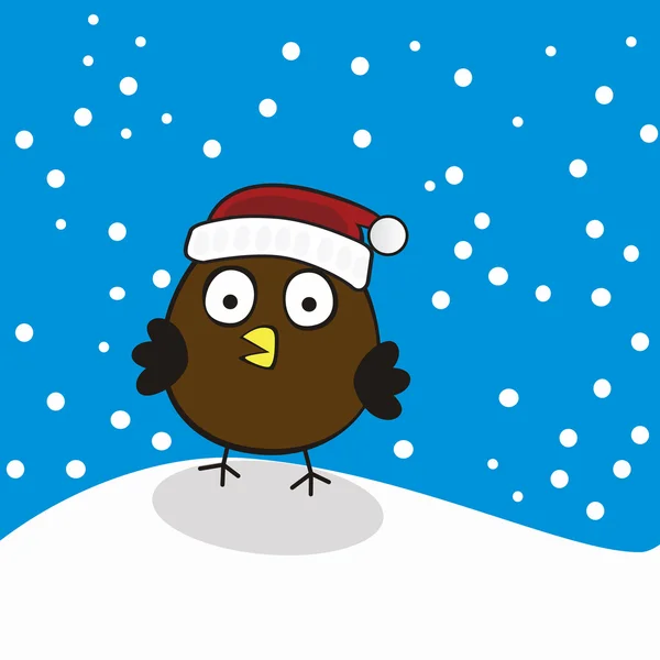 Vogel mit roter Mütze auf Hintergrund Winterschnee — Stockvektor