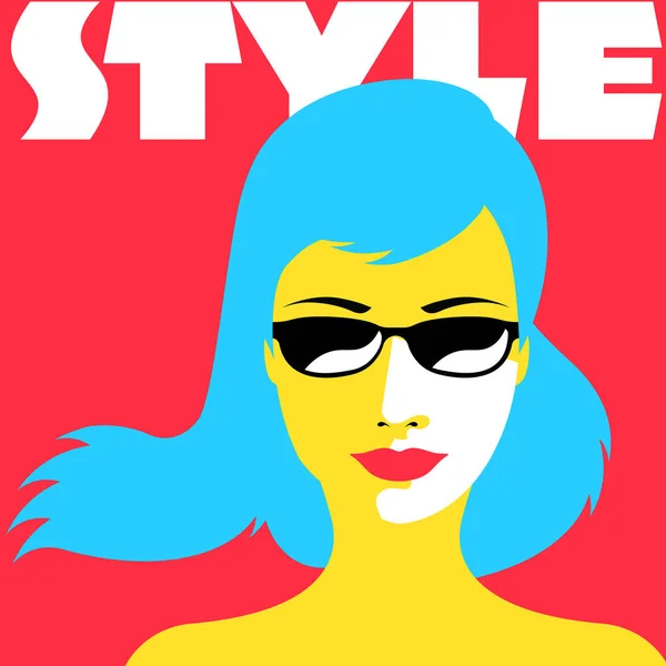 Fashion girl with red lips in sunglasses. Beautiful woman vector illustration. Stylish original graphics art portrait. — Stock Vector