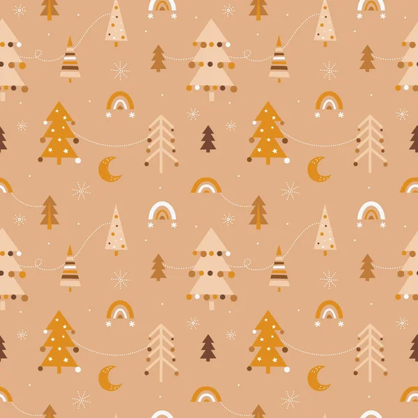 Cute Seamless Christmas Pattern Christmas Trees Boho Style Vector Background — Stock Vector