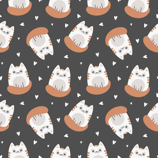 Kedilerle hoş, pürüzsüz bir desen. Çocuksu, karanlık bir geçmişi var. Kumaş, tekstil, duvar kağıdı, giysi, poster baskısı.