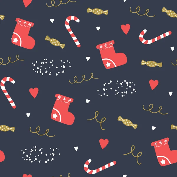Modèle Sans Couture Avec Chaussettes Noël Étoiles Flocons Neige Illustration — Image vectorielle
