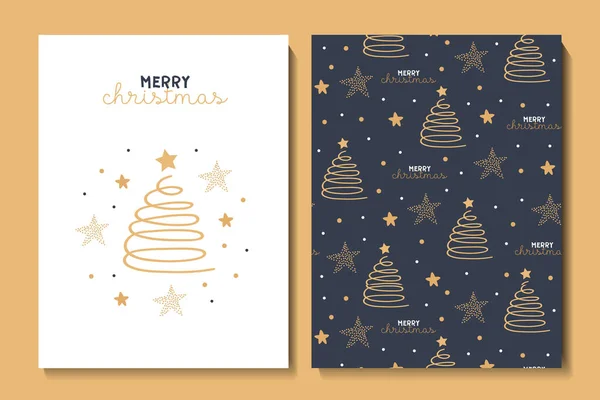 かわいいクリスマスツリー 星や雪のフレークとイラストやシームレスなパターン ポスター ポストカード 服を印刷します メリークリスマス — ストックベクタ