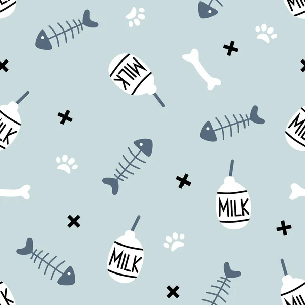 ミルク 骨とかわいいシームレスなパターン 細かい属性 ベクトルの子供たちの背景 — ストックベクタ