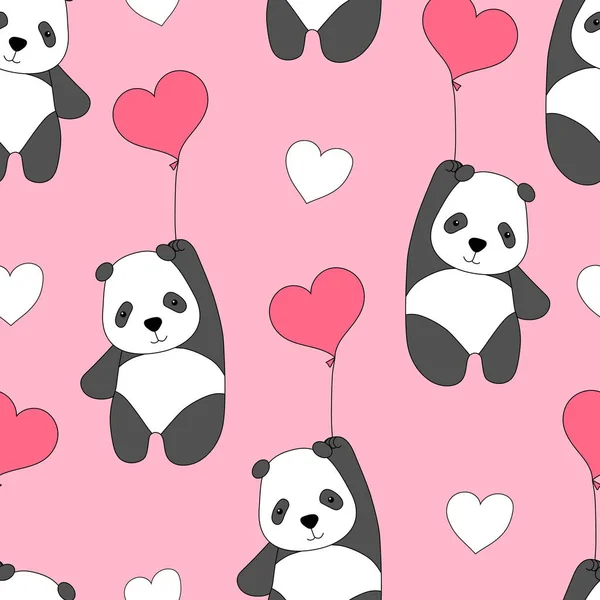 Padrão Sem Costura Bonito Com Pandas Balões Preguiças Apaixonadas Corações — Vetor de Stock