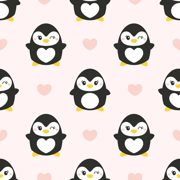Lindo Patrón Sin Costuras Con Pingüinos Pingüinos Sobre Fondo Rosa — Archivo Imágenes Vectoriales