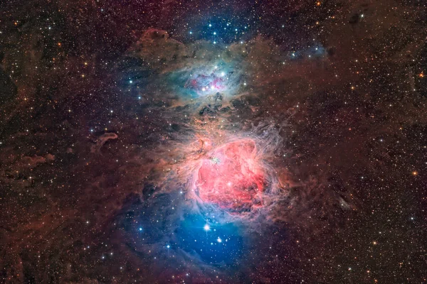 Mgławica Running Man M43 Mgławica Orion M42 Aparatem Naukowym — Zdjęcie stockowe