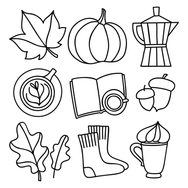 Set Van Met Hand Getekende Herfst Hygge Stemmingsvector Iconen Doodle Stockvector