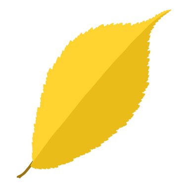 Sonbahar renginde tek altın el yapımı karaağaç yaprağı beyaz arka planda izole edilmiş. Çizgi film düz biçim vektör çizimi.