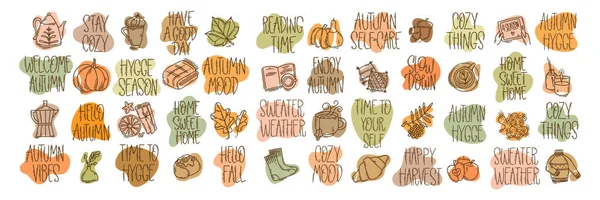 Set Van Met Hand Getekende Herfst Hygge Stemmingsvector Iconen Doodle Stockillustratie