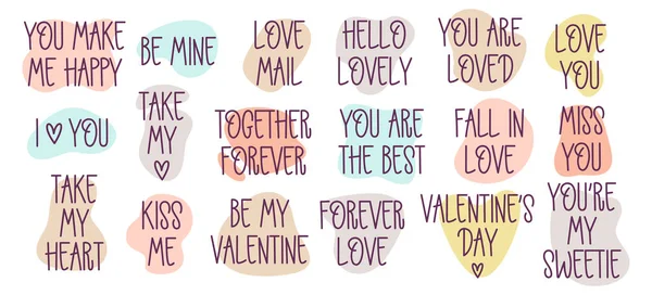 Walentynki Ręcznie Rysowane Zbiory Listów Romantyczny Nastrój Cute Love Quotes — Wektor stockowy