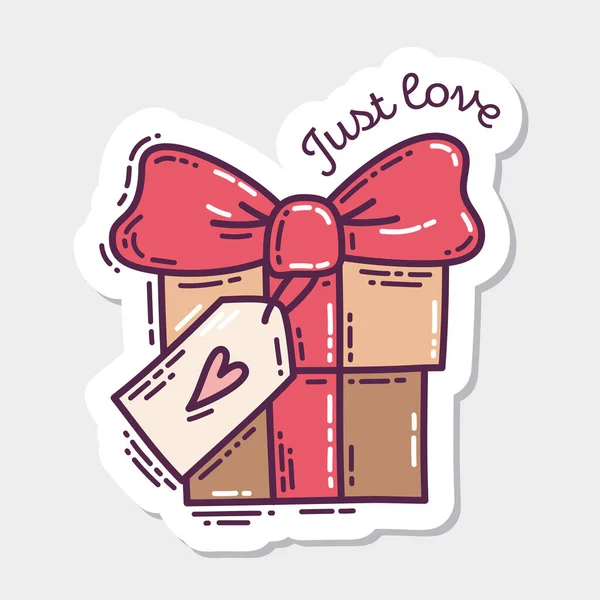 Colorato Adesivo Disegnato Mano Stile Doodle San Valentino Con Semplice — Vettoriale Stock