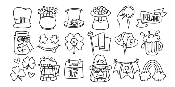 Handgezeichnetes Icon Set Saint Patrick Day Doodle Stil Mit Editierbarer — Stockvektor
