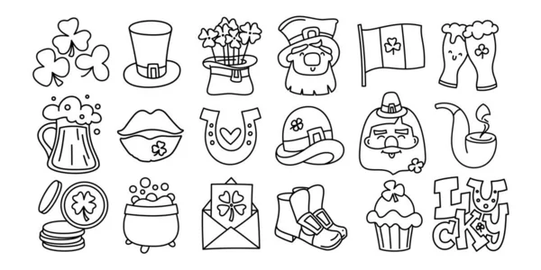 Handgezeichnetes Icon Set Saint Patrick Day Doodle Stil Mit Editierbarer — Stockvektor