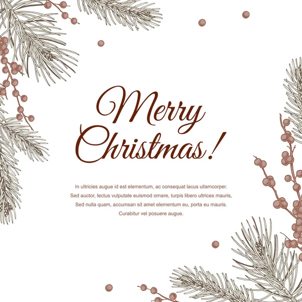 Handgezeichnete Frohe Weihnachten Und Frohes Neues Jahr Grußkarte Mit Tannenzweigen — Stockvektor