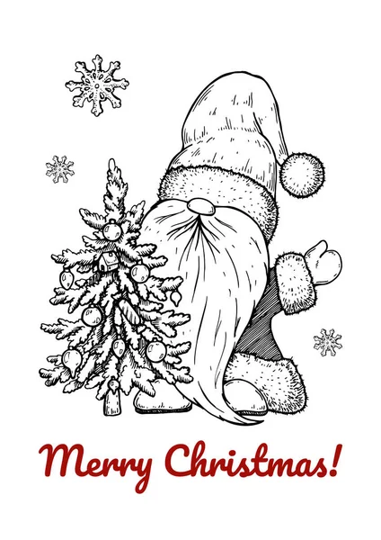 Cartão Natal Desenhado Mão Com Santa Cláusula Árvore Natal Ilustração —  Vetores de Stock