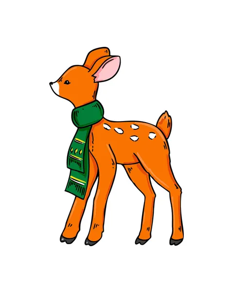 Hand Drawn Fawn Scarf Vector Illustration — Stock Vector