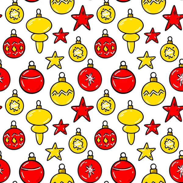 Красочные Весёлого Рождества Счастливого Нового Года Бесшовный Узор Яркими Игрушками — стоковый вектор