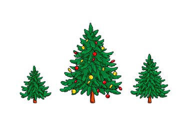 El çizimi Noel ağaçları. Vektör illüstrasyonu