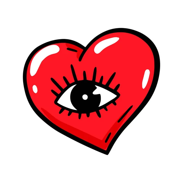 Corazón Con Ojo Estilo Cómico Ilustración Vectorial Día San Valentín — Vector de stock
