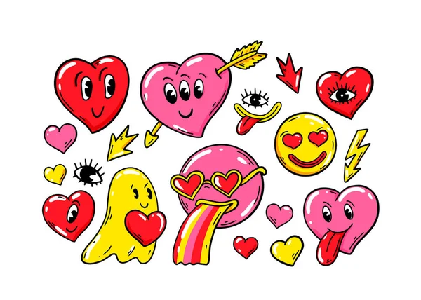 Valentines Day Love Sticker Pack Modern Weird Characters Vector Illustration — Stockvector