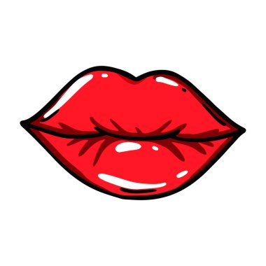 Komik bir şekilde kırmızı dudaklar. Vektör çizimi. Sevgililer Günü tasarım elementi