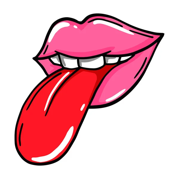 Labios Mujer Mostrando Una Lengua Estilo Cómico Ilustración Vectorial Día — Vector de stock