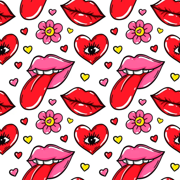 Люблю Безшовні Візерунки Сексуальними Губами Valentines Day Design Приклад Вектора — стоковий вектор