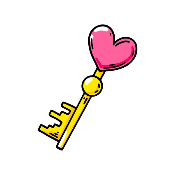 Χέρι Ζωγραφισμένο Χρυσό Κλειδί Καρδιά Εικονογράφηση Διανύσματος — Διανυσματικό Αρχείο