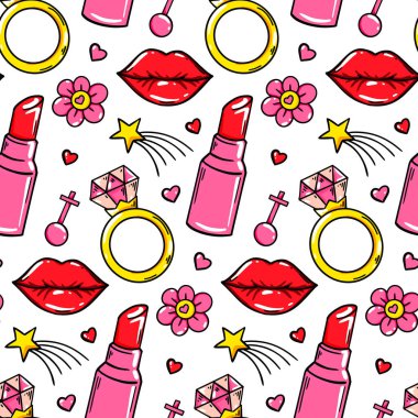 Seksi dudakları olan kusursuz bir aşk deseni. Sevgililer Günü tasarımı. Vektör illüstrasyonu