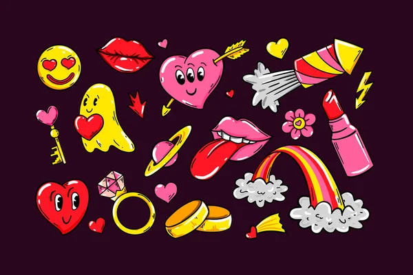 Love Sticker Pack Modern Weird Characters Vector Illustration Valentines Day — Stock Vector