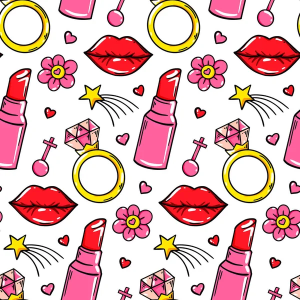 Patrón Sin Costuras Amor Con Labios Sexy Diseño Del Día — Vector de stock